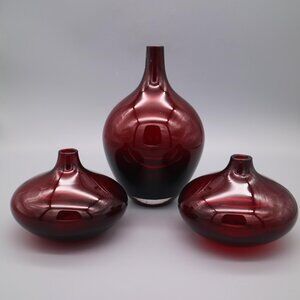 Retired Ikea Salong Cranberry Ruby Red Glass Demijohn Nordic Modernist Set of 3